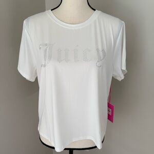 NEW Juicy Couture White Sport Short Sleeve Tee Rhinestone logo‎ size Large
